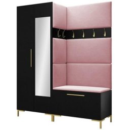Ensemble entrée Hartford F107, Manila 09, 196x158x46cm, Miroir, Noir, Stratifié, Tapisserie, Mis,