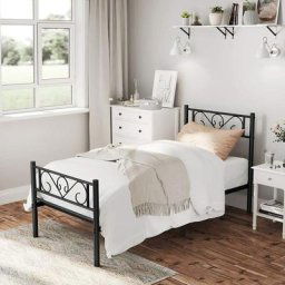 Lit adulte 90 x 190 cm, Cadre de lit en métal, Ccharge statique max. : 150 kg, Noir - Noir