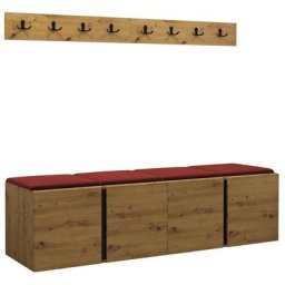 Ensemble entrée Hartford 276, Manila 23, 168x46cm, Rouge, Chêne artisanal, Stratifié, Tapisserie,