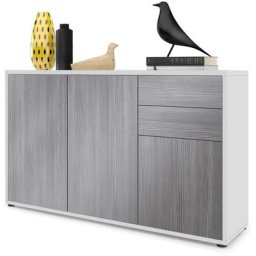 Commode Armoire Dressoir Crédence Ben V3 Blanc mat - haute brillance - Façades en Avola-Anthracite