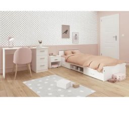 Chambre complete enfant 3 pieces zodiac - Lit + chevet + bureau - Décor blanc mat Parisot