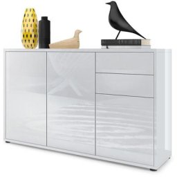 Commode Armoire Dressoir Crédence Ben V3 Blanc mat - haute brillance - Façades en Blanc haute