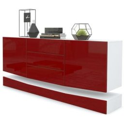 Buffet Commode Dressoir Crédence City en Blanc - haute brillance & tons naturels - Façades en