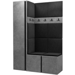 Ensemble entrée Miami 393, Béton + Noir, 186x124x44cm, Béton, Noir, Stratifié, Tapisserie, Mural,