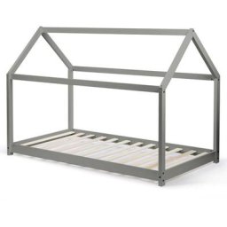 Lit cabane enfant 90 x 190 cm neel gris avec sommier - Gris