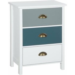 Chevet table de nuit 3 tiroirs style néo-rétro dim. 45L x 30l x 61H cm poignées coquilles mdf blanc