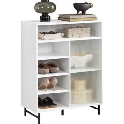 Meuble d'entrée, Meuble de Rangement, Meuble à Chaussures, Buffet avec Porte Coulissante en Verre,