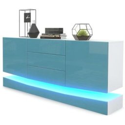 Buffet Commode Dressoir Crédence City en Blanc - haute brillance & tons naturels - Façades en