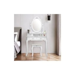 Coiffeuse Commode moderne concise Table de Maquillage à 4 tiroirs avec miroir amovible à rotation