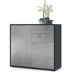 Commode Armoire Dressoir Crédence Ben Noir mat - haute brillance & tons naturels - Façades en Metal