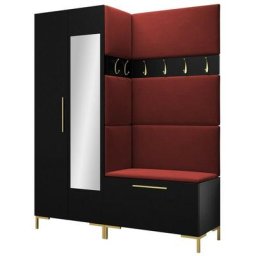 Ensemble entrée Hartford F107, Manila 23, 196x158x46cm, Miroir, Noir, Rouge, Stratifié, Tapisserie,