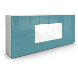 Buffet Commode Dressoir Crédence Rova en Blanc - haute brillance & tons naturels - Turquoise haute