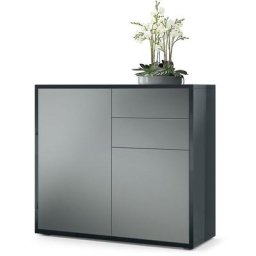Commode Armoire Dressoir Crédence Ben Noir mat - haute brillance & tons naturels - Façades en