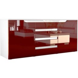 Buffet Commode Dressoir Crédence Sylt en Blanc - haute brillance & tons naturels - Bordeaux haute