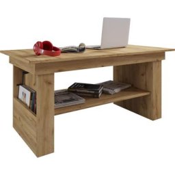 Kobila Table basse avec plateau réglable en hauteur, 1 tablette de rangement et 2 compartiments,