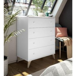 Commode 95 cm Blanc mat 4 tiroirs Blanc