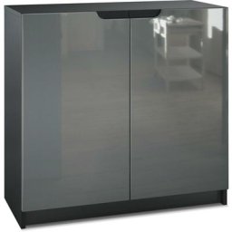 Vladon - Commode Armoire de bureau haute Rangement Logan Noir mat - haute brillance - Façades en