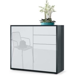 Commode Armoire Dressoir Crédence Ben Noir mat - haute brillance & tons naturels - Façades en Blanc