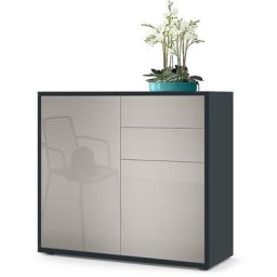 Commode Armoire Dressoir Crédence Ben Noir mat - haute brillance & tons naturels - Façades en Gris