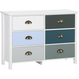 Homcom - Commode style néo-rétro 6 tiroirs poignées coquilles mdf blanc bleu gris - Blanc