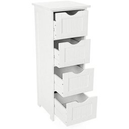Meuble Colonne de Salle de Bain Armoire Meuble de rangement – 4 tiroirs- Blanc
