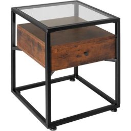 Table de chevet Preston 43x45x54,5cm - Table de chevet, table d'appoint, table en verre - bois
