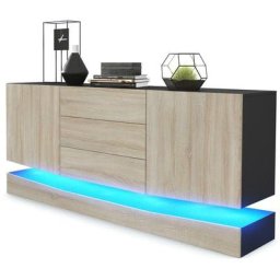 Buffet Commode Dressoir Crédence City en Noir - haute brillance & tons naturels - Portes en Chêne