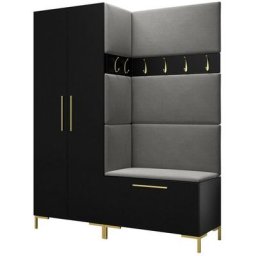 Ensemble entrée Hartford F100, Noir, 196x158x44cm, Noir, Tapisserie, Stratifié, Mis, Mural - Noir