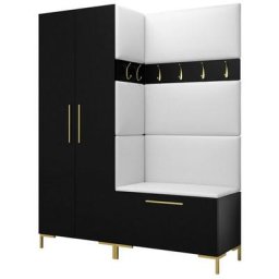 Ensemble entrée Hartford F100, Noir, 196x158x44cm, Noir, Faux cuir, Stratifié, Mural, Mis - Noir