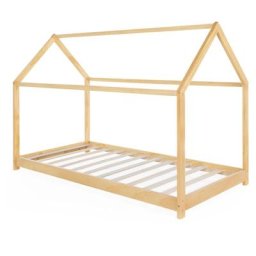 Lit cabane enfant 90 x 190 cm neel bois avec sommier - Bois-clair