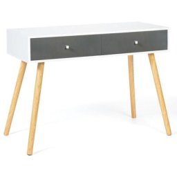Idmarket - Bureau d'appoint console 2 tiroirs emmie scandinave bois blanc et tiroirs gris