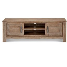 Alana Meuble tv avec 2 portes et une étagère, en bois d'acacia, teinté brun. Livré monté prêt à