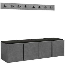Ensemble entrée Hartford 276, Faux cuir Soft 011, 168x46cm, Noir, Béton, Faux cuir, Stratifié,