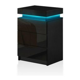 Table de Chevet Moderne à 3 tiroirs avec lumières led, 3 tiroirs pour Salon, Chambre à Coucher, Noir