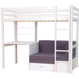 Thuka Lit superposé pour enfants, canapé, sommier à lattes, matelas, bureau et étagère, blanc/gris.