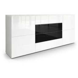 Buffet Commode Dressoir Crédence Rova en Blanc - haute brillance & tons naturels - Blanc haute