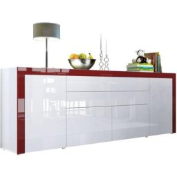 Vladon Buffet Commode Dressoir Crédence La Paz V2 Blanc, haute brillance, tons naturels - Blanc