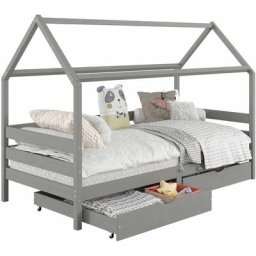 Lit cabane clia lit simple pour enfant 90 x 200 cm avec rangement 2 tiroirs et barrières de