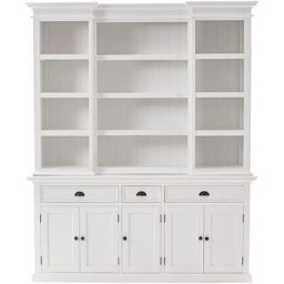 Halifax Vitrine avec 9 tablettes de rangement, 5 portes et 3 tiroirs, blanc.