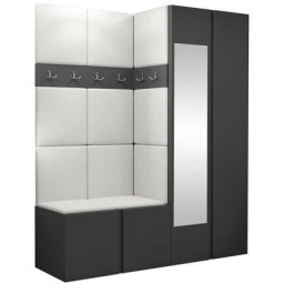 Ensemble entrée Hartford 278, Faux cuir Soft 017, 186x158x46cm, Miroir, Graphite, Stratifié, Faux