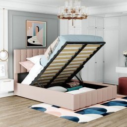 Lit coffre adulte 140 x 200cm - lit double en velours avec sommier à lattes en métal et tête de lit