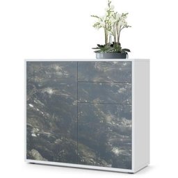 Commode Armoire Dressoir Crédence Ben Blanc mat, haute brillance & tons naturels - Façades en
