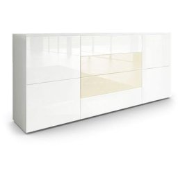 Buffet Commode Dressoir Crédence Rova en Blanc - haute brillance & tons naturels - Blanc haute
