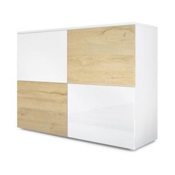 Commode Buffet Armoire Rova en Blanc mat - haute brillance & tons naturels - Blanc haute brillance