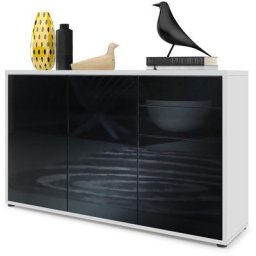 Commode Armoire Dressoir Crédence Ben V3 Blanc mat - haute brillance - Façades en Noir haute