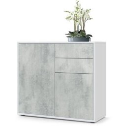 Commode Armoire Dressoir Crédence Ben Blanc mat, haute brillance & tons naturels - Façades en