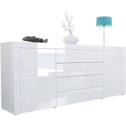 Buffet Commode Dressoir Crédence La Paz V1 Blanc, haute brillance, tons naturels - Blanc haute