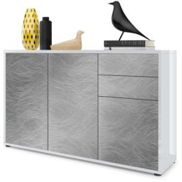 Commode Armoire Dressoir Crédence Ben V3 Blanc mat - haute brillance - Façades en Metal rêche Corps