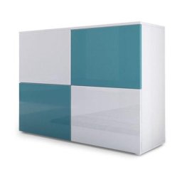 Vladon Commode Buffet Armoire Rova en Blanc mat - haute brillance & tons naturels - Blanc haute