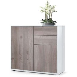 Commode Armoire Dressoir Crédence Ben Blanc mat, haute brillance & tons naturels - Façades en Chêne